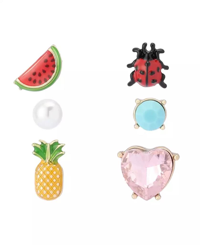 Betsey Johnson Faux Stone Backyard Watermelon Ladybug Stud Earring Set