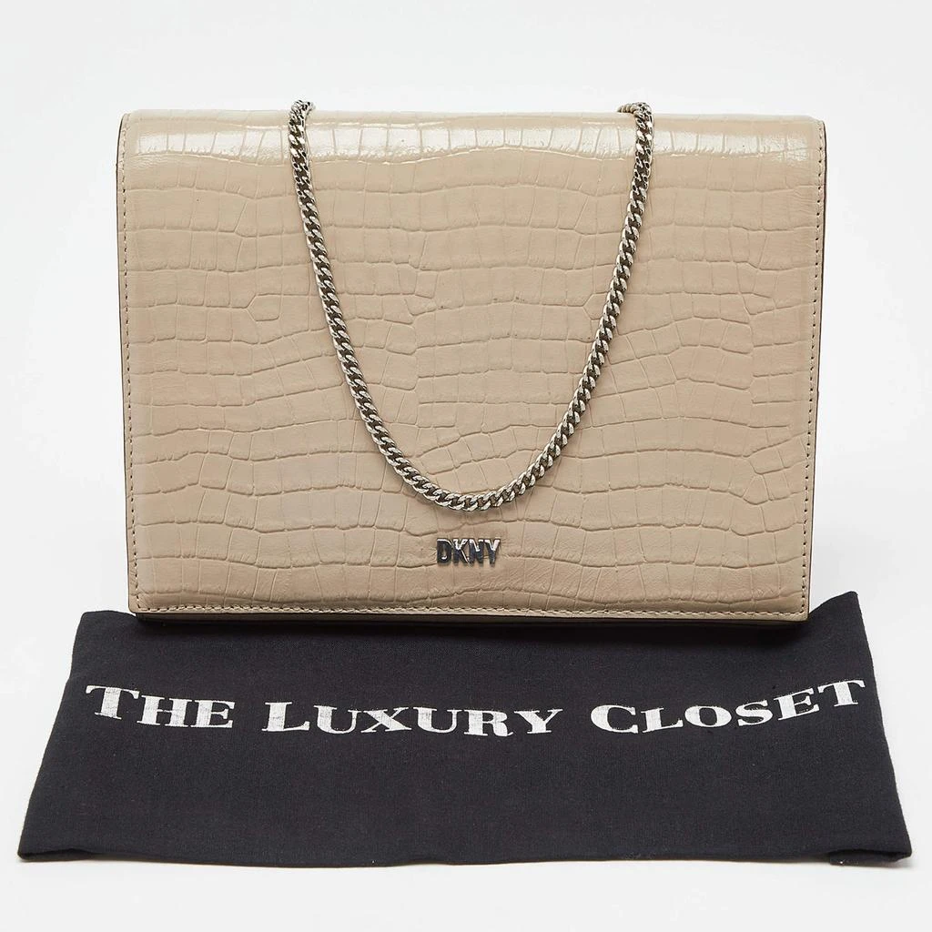 DKNY DKNY Beige Croc Embossed Leather Logo Flap Chain Shoulder Bag 10