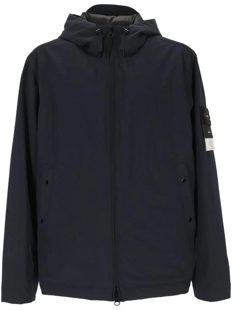Stone Island Modern Black Leather Jacket With Hood And Zip Closure