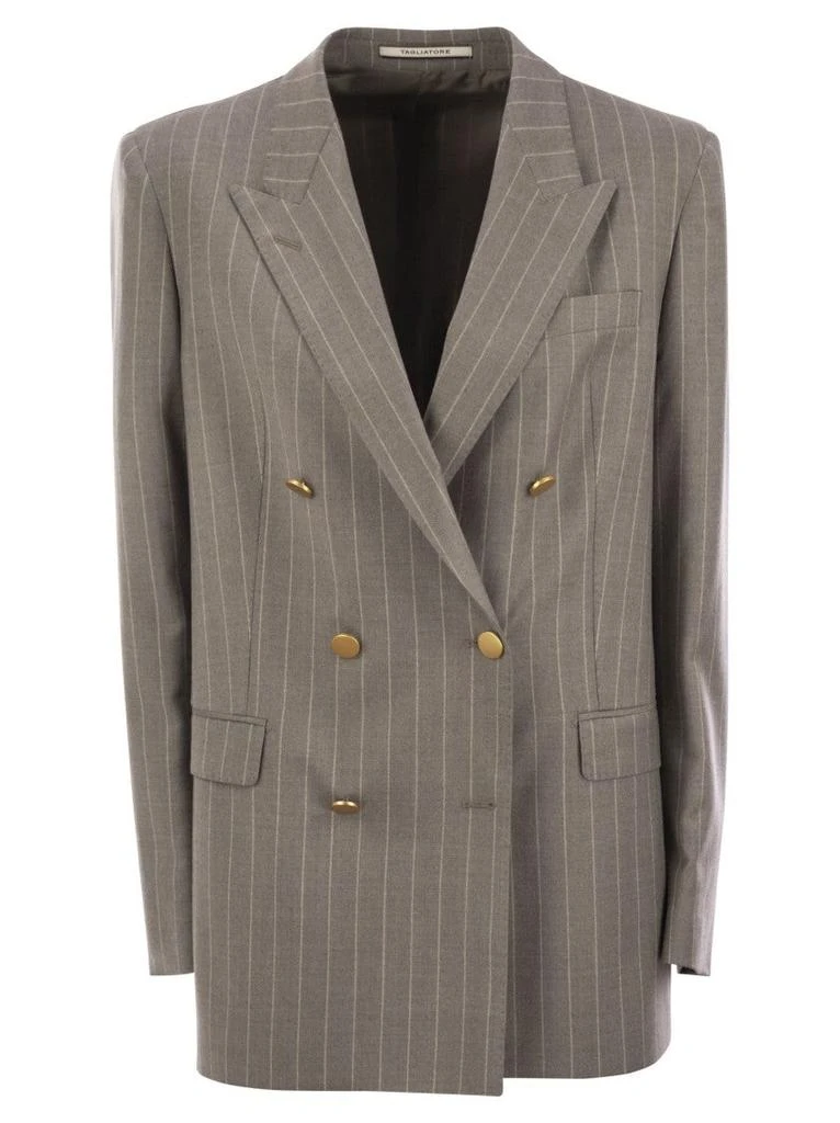 TAGLIATORE Stretch Wool Double-Breasted Pinstripe Blazer