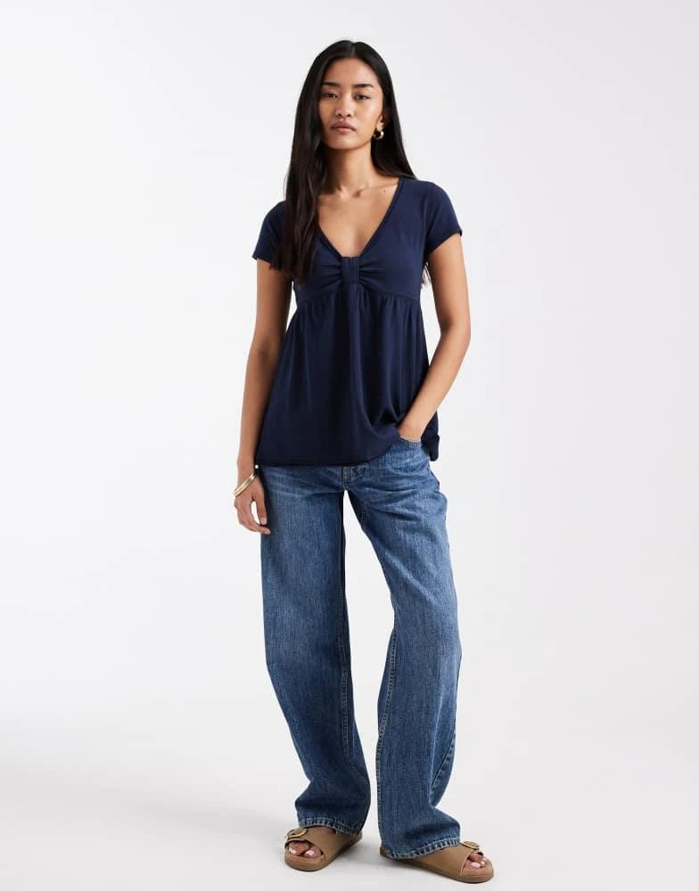 HOLLISTER Hollister short sleeve babydoll top in navy 2