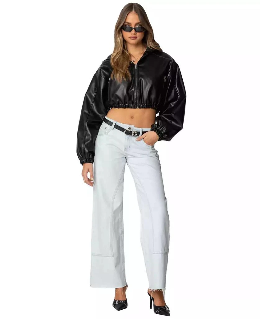 Edikted Women
s Hooded Faux Leather Cropped Jacket 4