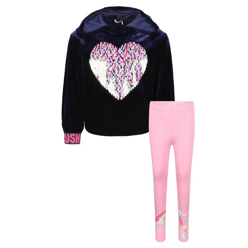 Billieblush Sequin heart applique navy hoodie and pink sweatpants set