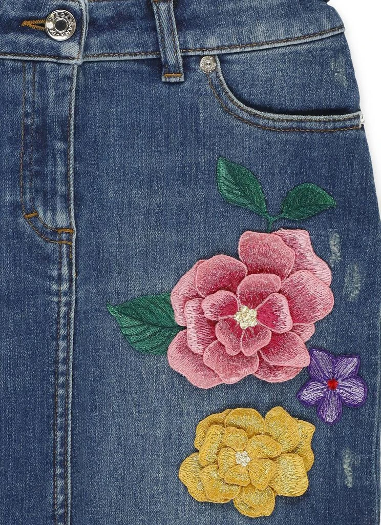 Dolce & Gabbana Dolce & Gabbana Kids 3D Flower Embroidered Denim Skirt 3