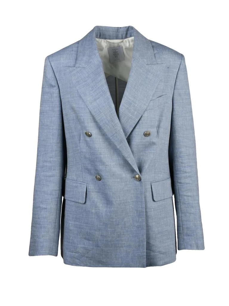 ELEVENTY Light Blue Double-Breasted Linen Wool Jacket
