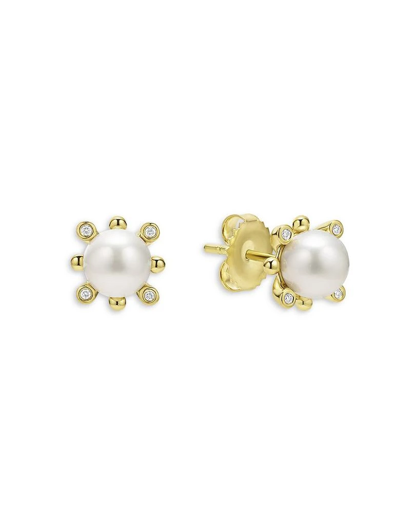 LAGOS 18K Yellow Gold Luna Cultured Pearl & Diamond Fleur Stud Earrings 3