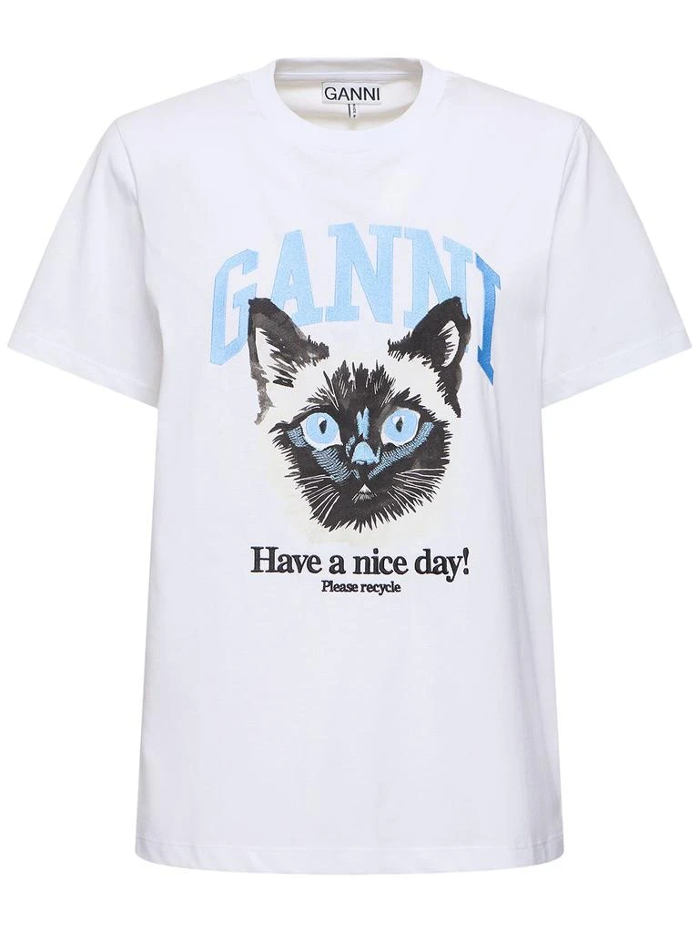 Ganni Cat Print Organic Cotton T-shirt 1