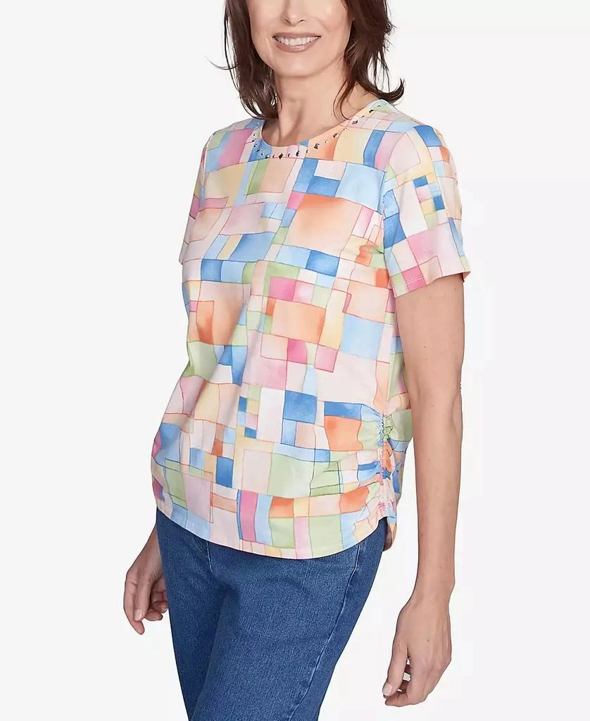 Alfred Dunner Petite  Color Block Tile Top with Side Ruching 4