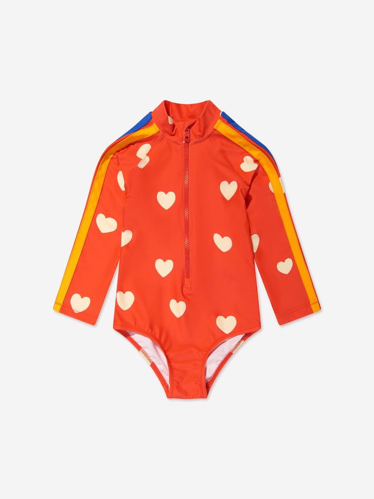 Mini Rodini Girls Hearts UV Swimsuit in Red