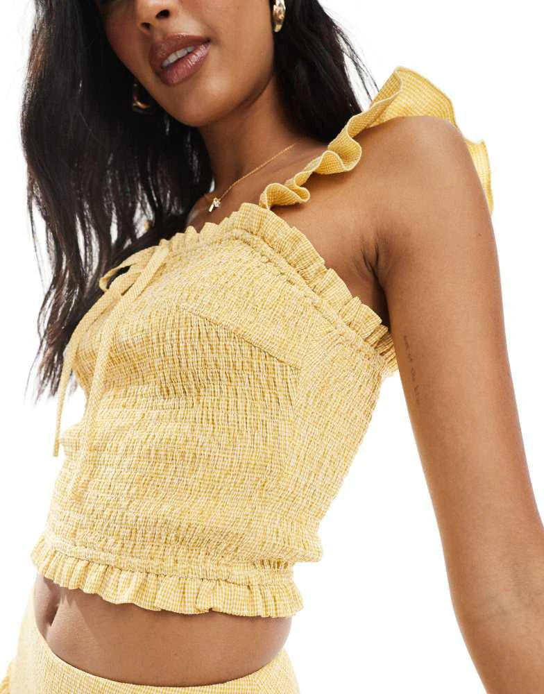 Daisy Street Daisy Street shirred top in yellow gingham co-ord 4