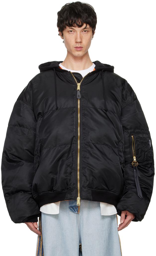 Black Quilted Hooded Reversible Bomber Jacket – On Sale Now with