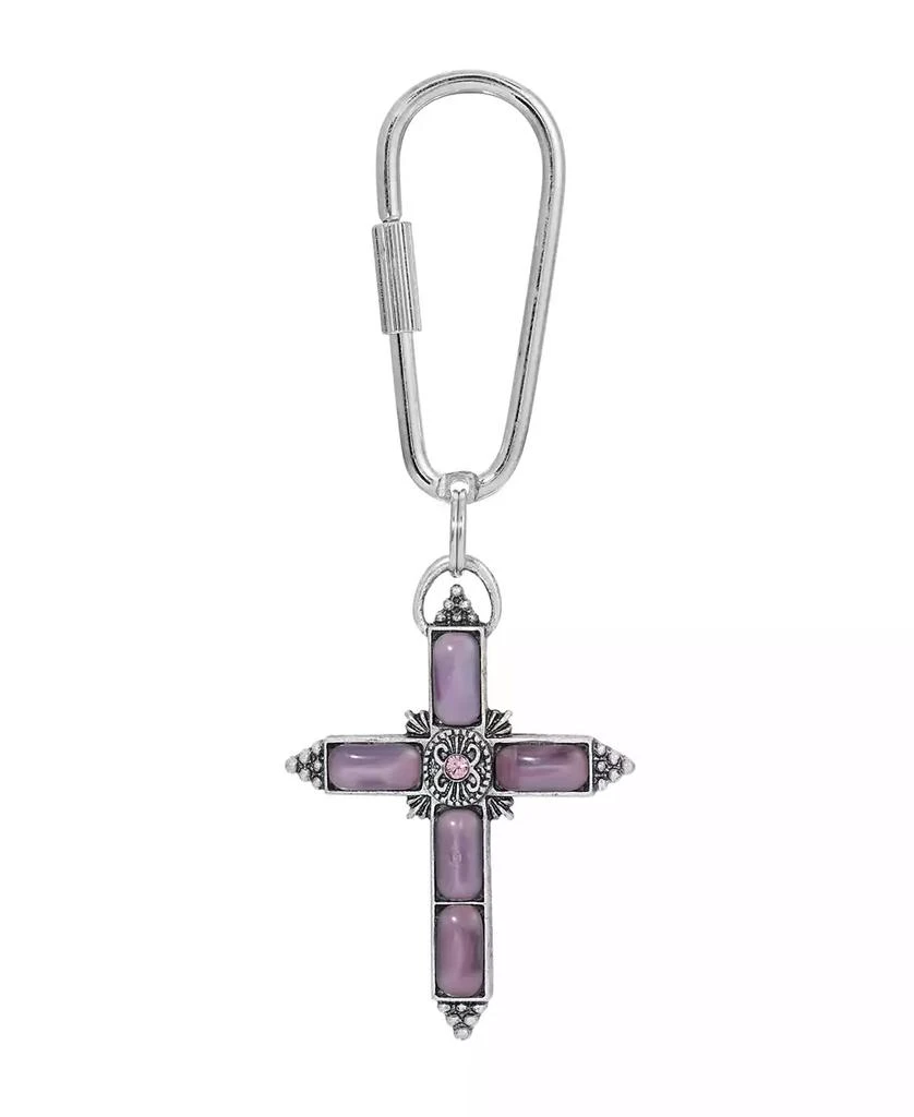 Symbols of Faith Silver-Tone Purple Moonstone Purple Crystal Cross Key Chain