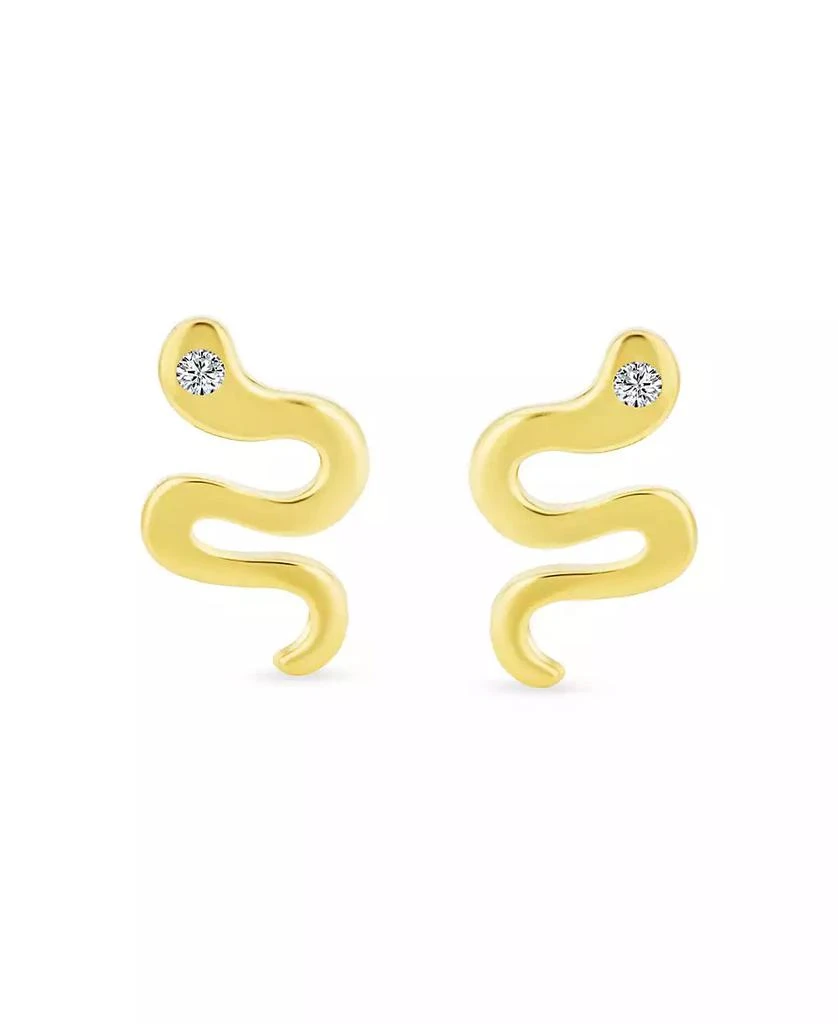 Bling Jewelry Minimalist Tiny Mini CZ Accent Garden Reptile Serpent Snake Stud Earrings 14K Yellow Gold Safety Clutch Screw back 4