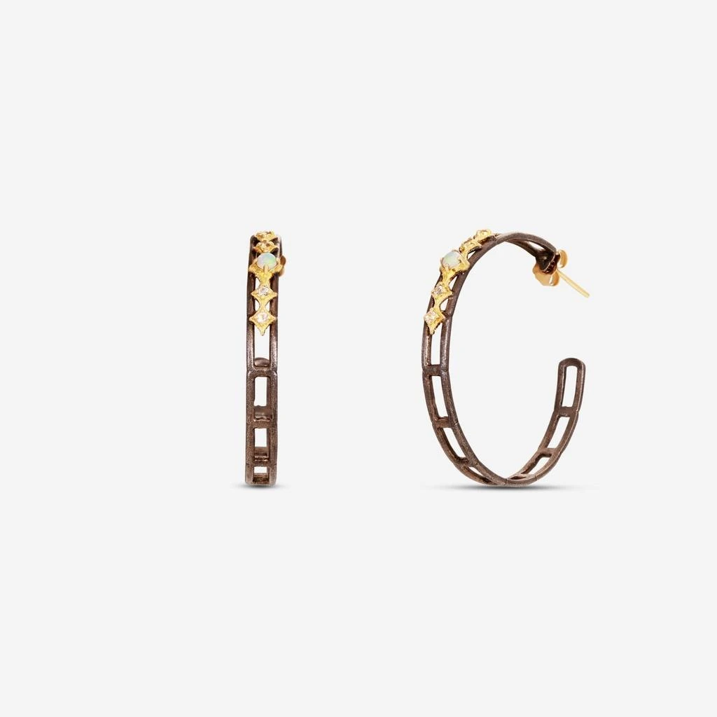 Armenta Armenta 18K Yellow Gold & Grey Sterling Silver Morganite & Australian Opal Crivelli Hoop Earrings 20539 1