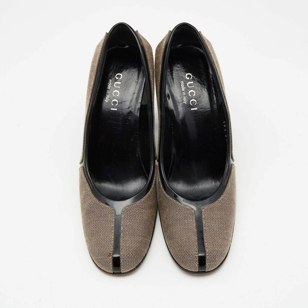 Gucci Gucci Brown/Black Canvas and Patent Leather Court Saith Square Toe Pumps Size 36 3