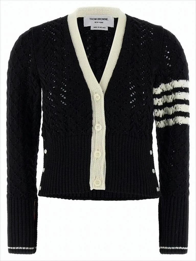 Thom Browne Textured Knit Cropped Cardigan With Contrasting Stripes