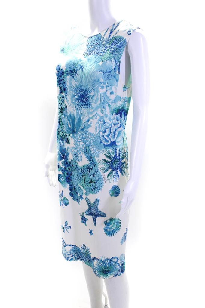 Roberto Cavalli Womens Sea Shell Print Maxi Dress White Blue