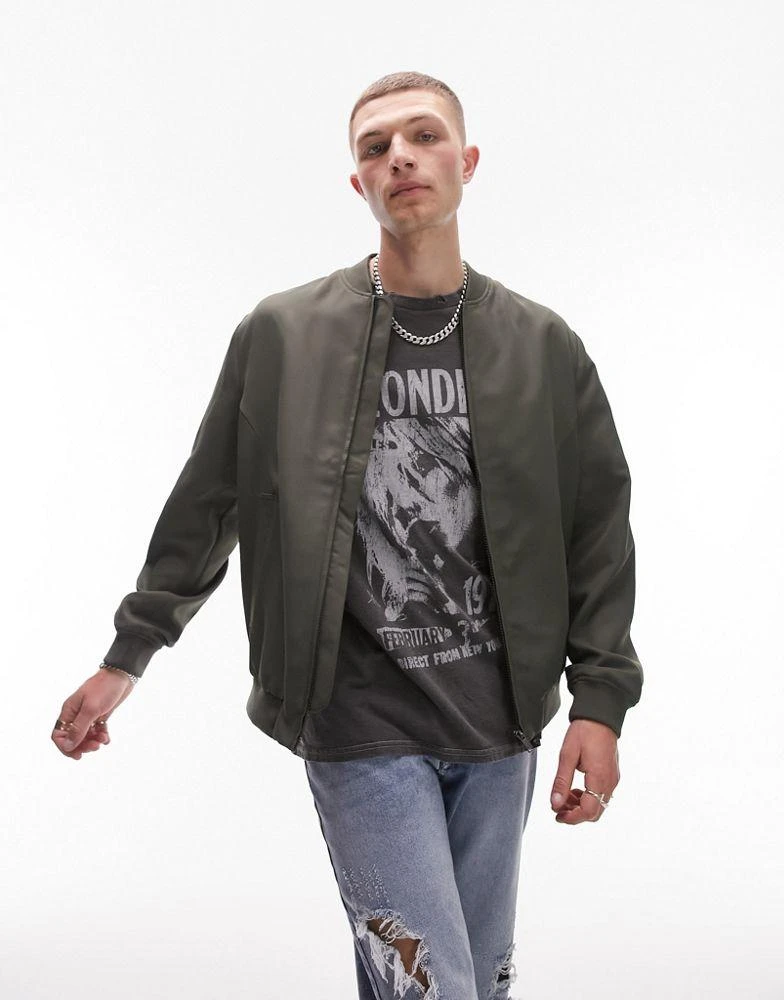 Topman Topman lightweight bomber in khaki 3
