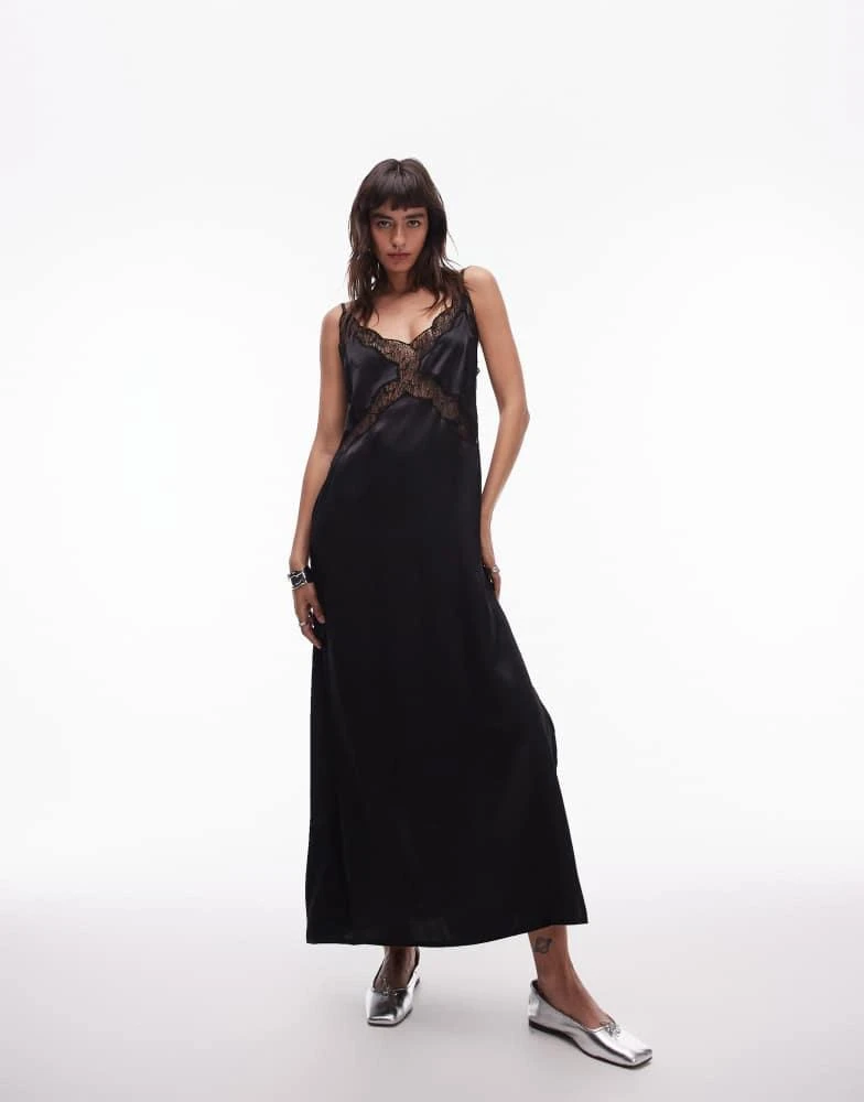 Topshop Topshop lace insert midi dress in black 1