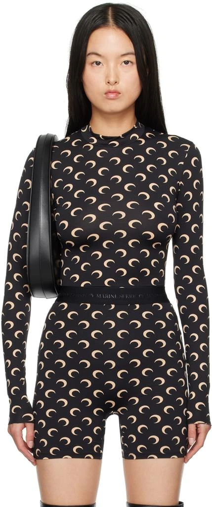MARINE SERRE Black All Over Moon Second Skin Turtleneck 1