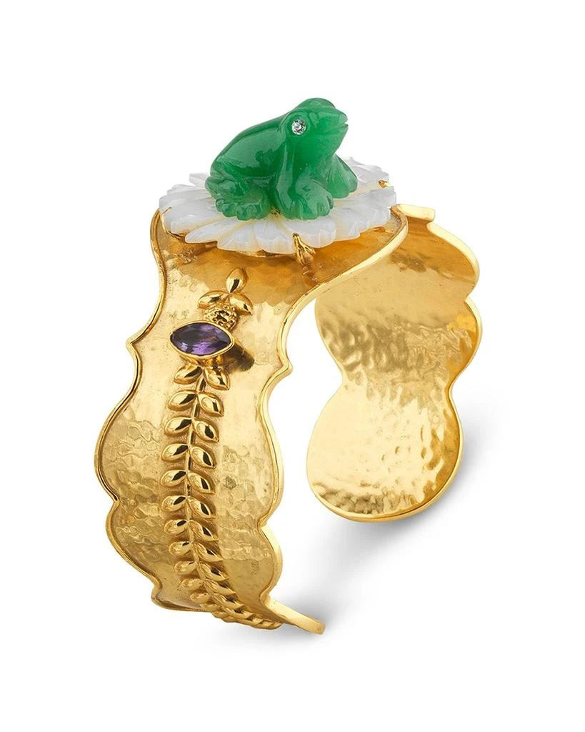 Capucine De Wulf Villandry Mixed Stone Frog On Flower Cuff Bracelet in 18K Gold Plated 6