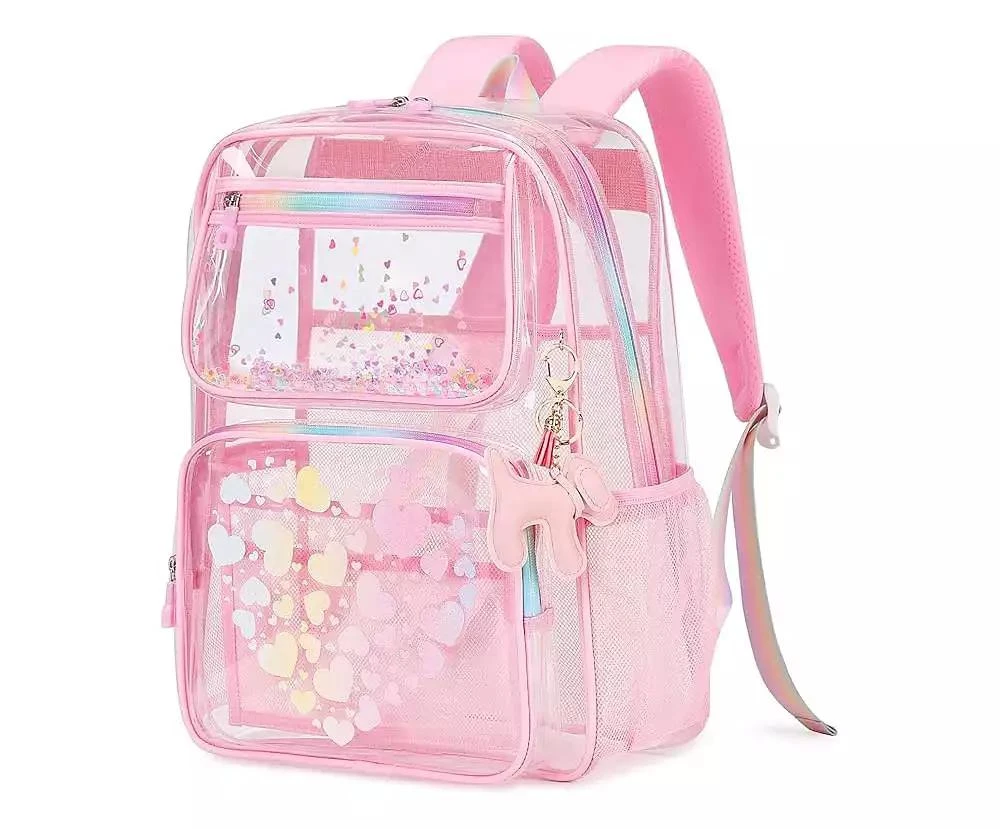 BATFOX Clear Backpack for School Girls, Heavy Duty TPU Transparent Backpack Stadium Events Approved, Clear Bookbag