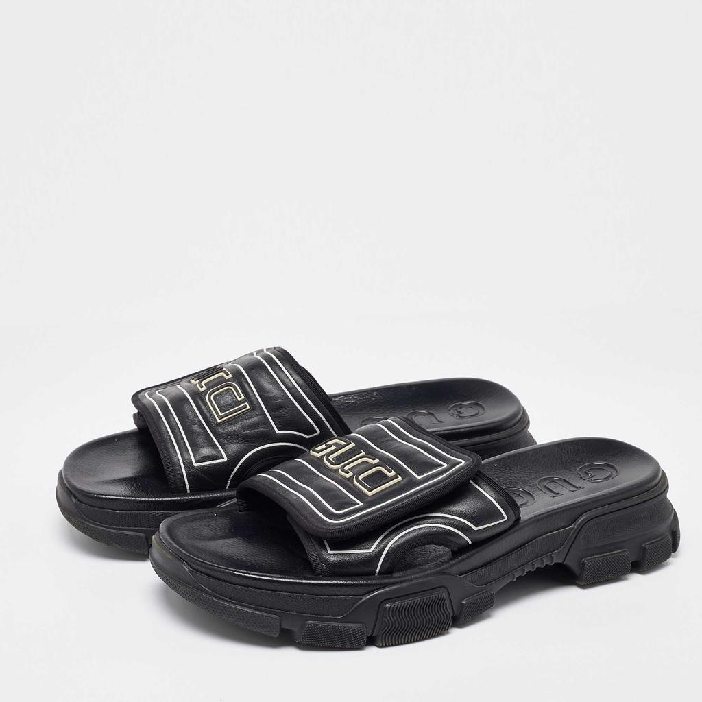 Gucci Gucci Black Leather Chunky Slide Sandals Size 45