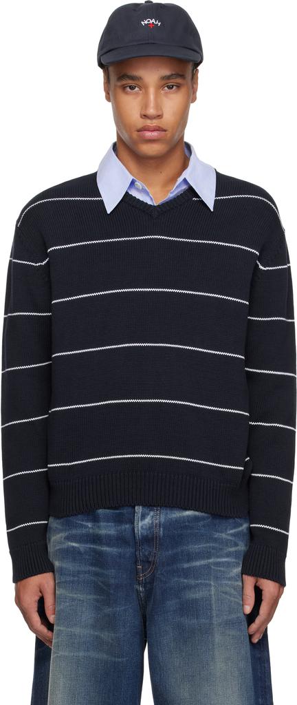 Noah Navy Striped V-Neck Sweater