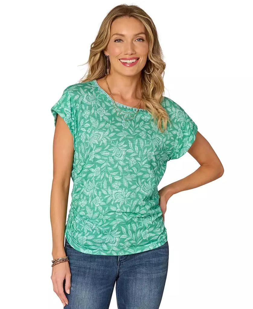 Democracy Petite Printed Side-Shirred Rolled-Cuff Top 1