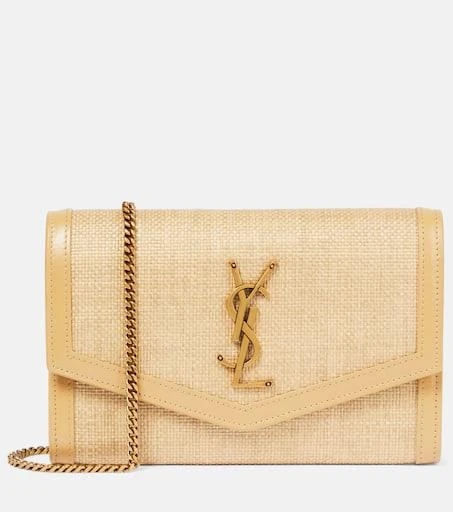 Yves Saint Laurent Uptown raffia wallet on chain 1