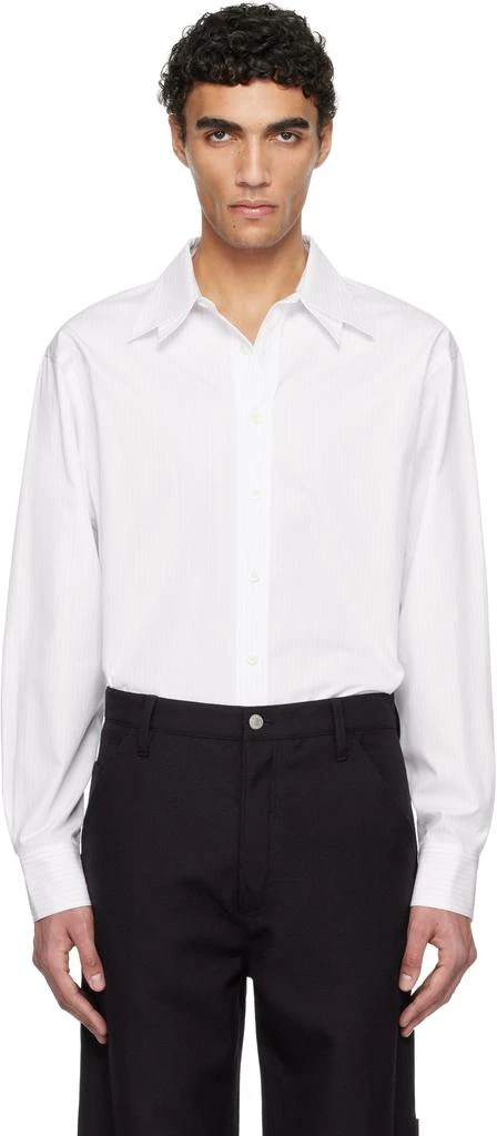Recto White Double Collar Stripe Shirt 1