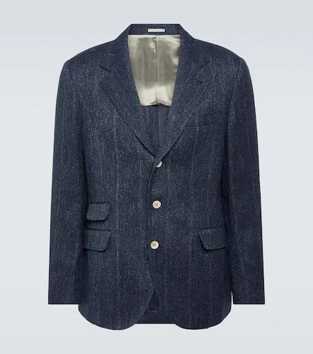 Brunello Cucinelli Striped linen, silk and wool blazer 1