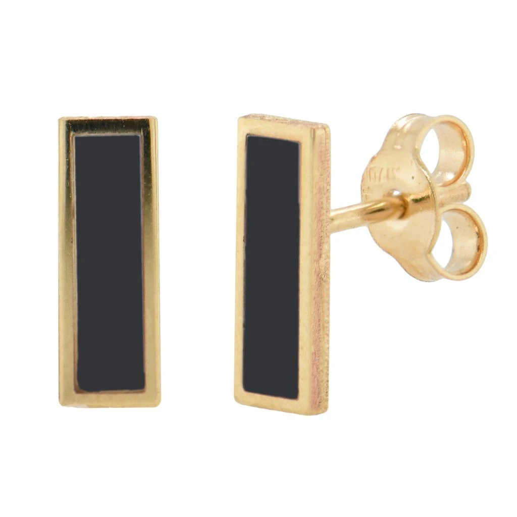Italian Gold 14K Yellow Gold Bar Stud Earrings - Onyx