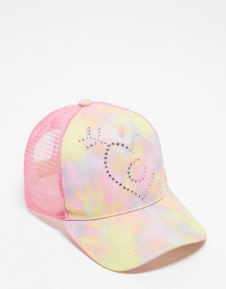 Collusion COLLUSION diamante trucker cap in tie dye pink 1