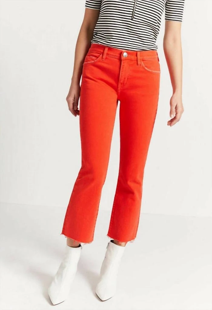 Current Elliott The Kick Flare Crop High Waist Jean In Fiery Red 4
