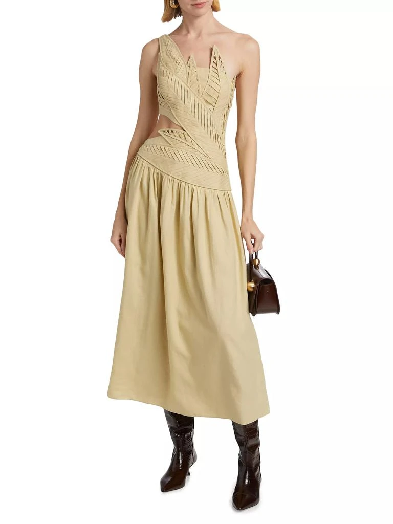 Farm Rio Sand Leaves Cut-Out Midi-Dress 2