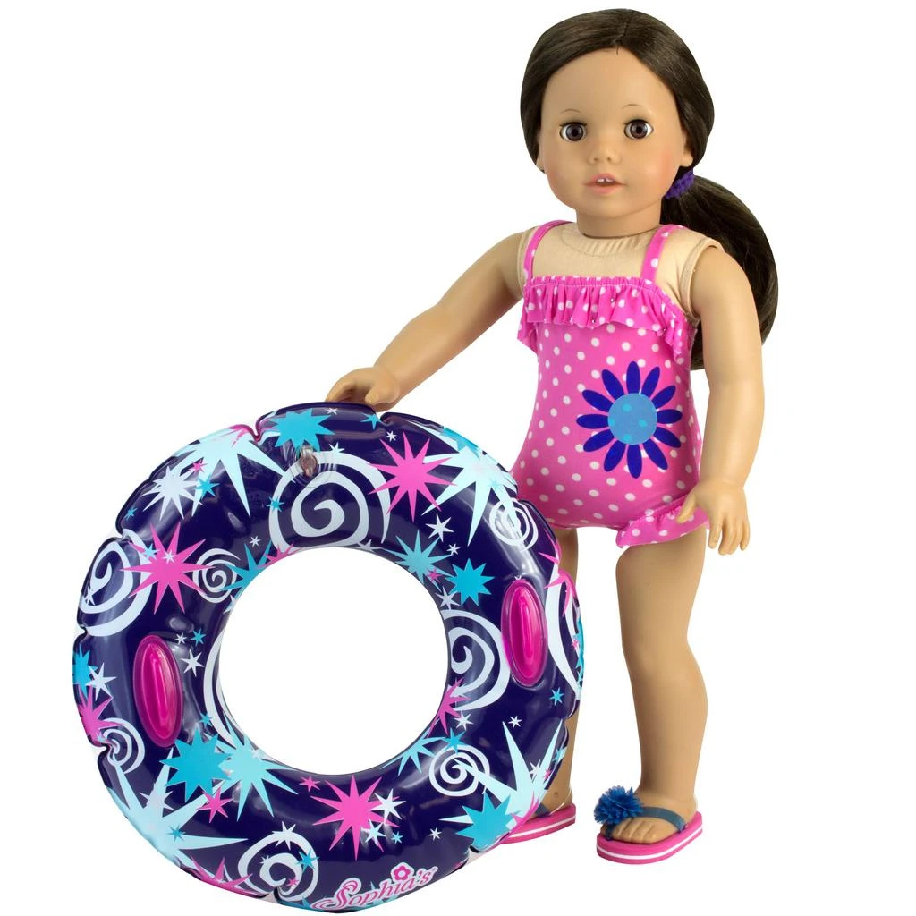 Teamson Sophia’s Ruffle Polka Dot Bathing Suit & Inner Tube Set for 18” Dolls, Hot Pink 2