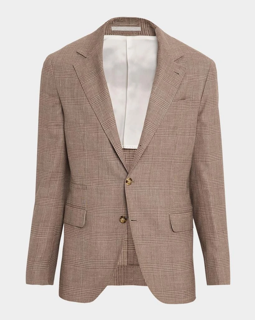 Brunello Cucinelli Men
s Wool, Silk and Linen Glen Plaid Suit Jacket