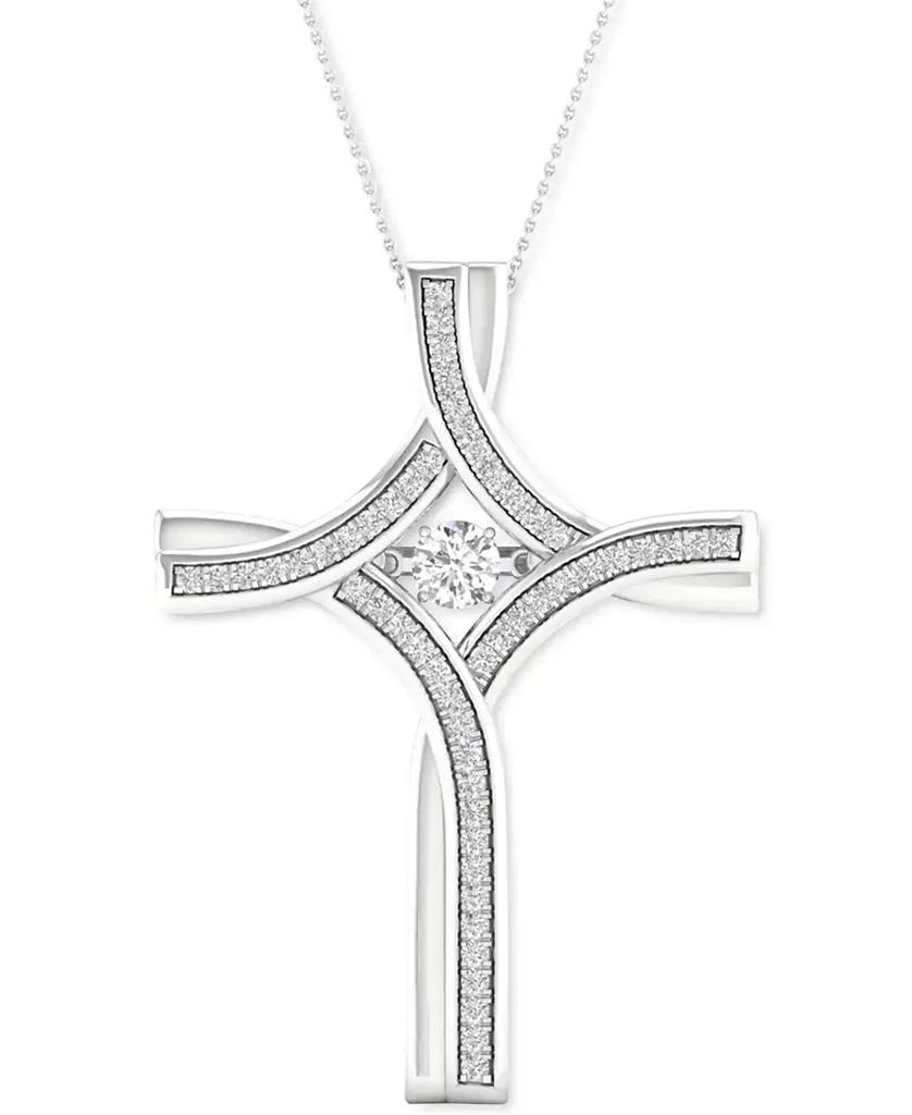 Macy's Twinkling Diamond Star Diamond Cross 18' Pendant Necklace (1/5 ct. t.w.) in 10k White Gold 1
