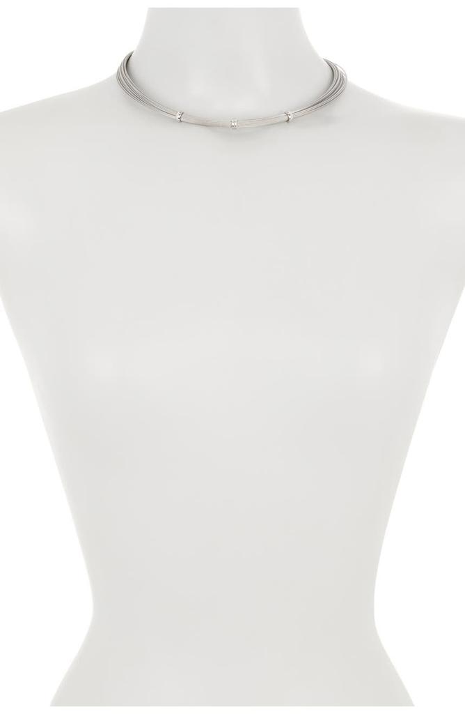 ALOR 18K White Gold Stainless Steel Diamond Accented Station Necklace - 0.14 ctw