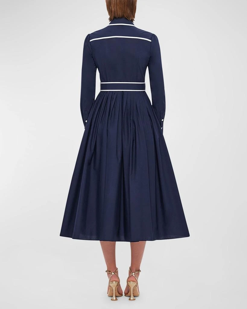 LEO LIN Veronica Belted Two-Tone Cotton Midi Shirt Dress 4