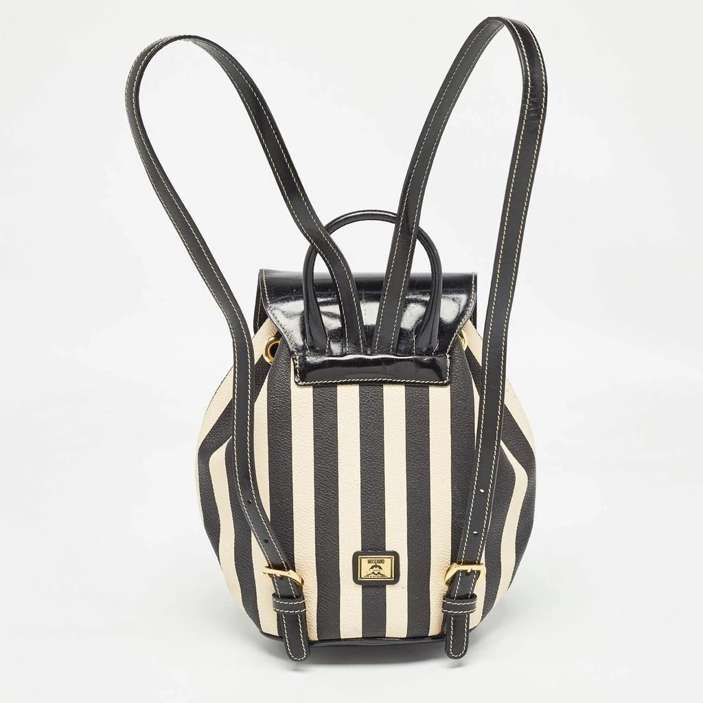 Moschino Moschino Black/Cream Coated Canvas Striped Mini Drawstring Backpack 4