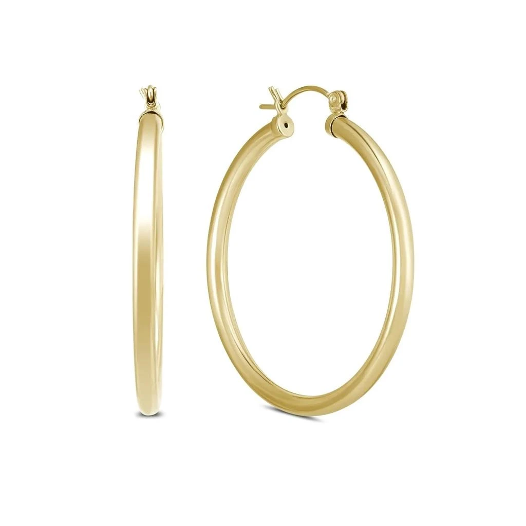 MaxColor 14k Yellow Gold 3MM Thick Tube Hoop Earrings