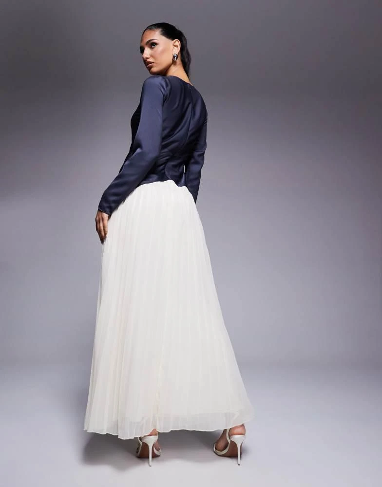 ASOS DESIGN colour block dropped waist pleated skirt maxi dress in navy and  cream  On Sale Now with Up to 17% Off | Discover Exclusive Deals & Savings  at BeyondStyle
