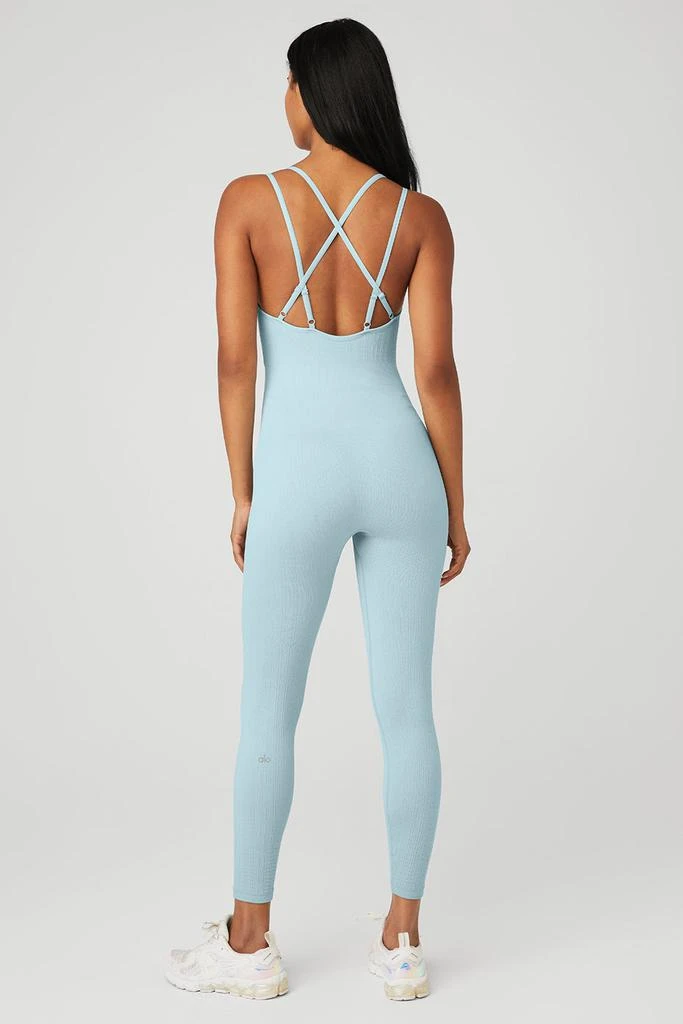 Alo Yoga Semi-Sheer Seamless Cable Knit Onesie - Chalk Blue 2