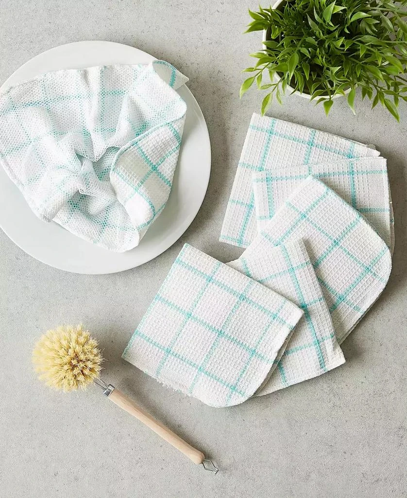 Design Imports Scrubber Dishcloths Collection Windowpane Dishrag Set, 12x12", White/Aqua Stripe, 6 Piece 4