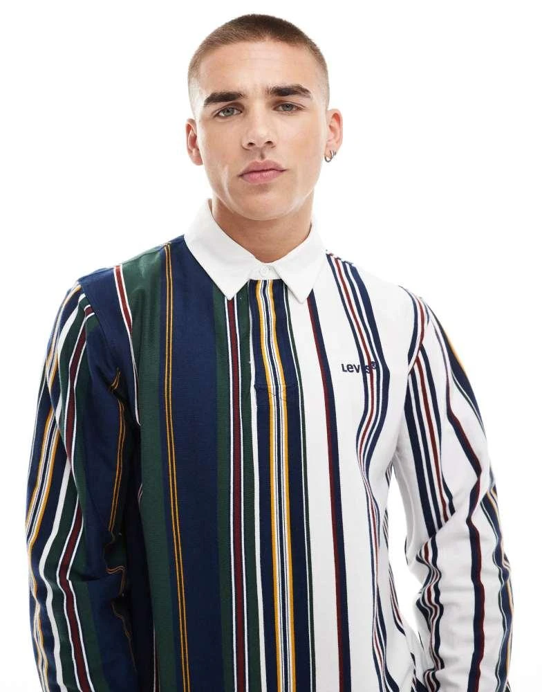 Levi's Levi's logo union vertical stripe rugby polo in navy 3