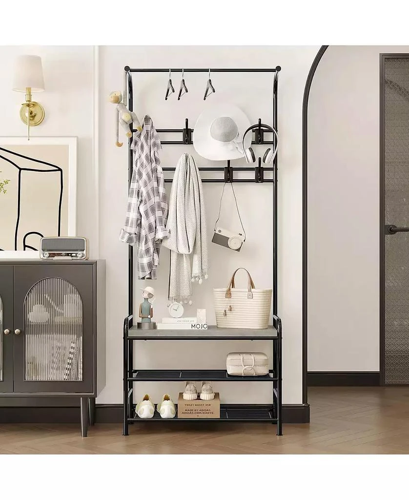 gaomon Hall Tree Shoe Bench, 4-in-1 Industrial Entryway Storage Bench with 8 Sturdy Hooks, Freestanding Coat Rack for Small Spaces, Apartments