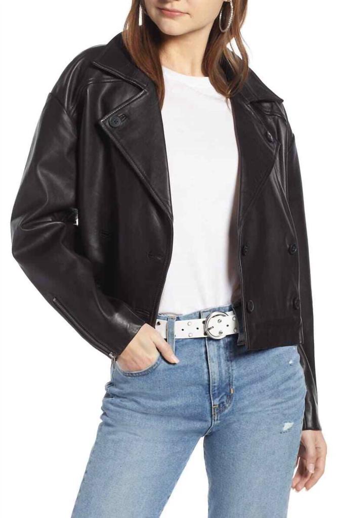 Something Navy Something Navy - Shrunken Double Breasted Crop Leather Jacket