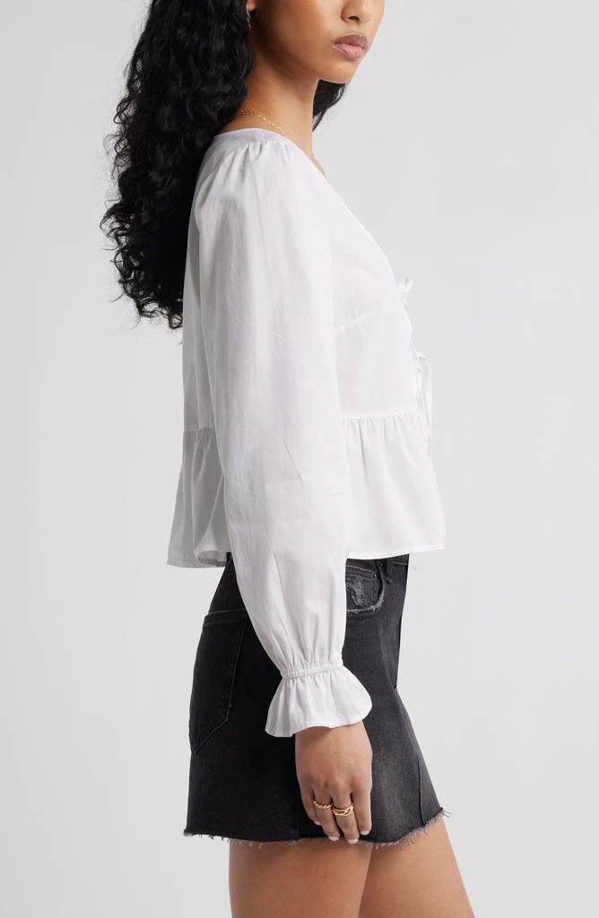 BP. Tie Front Scoop Neck Cotton Poplin Peplum Top 4